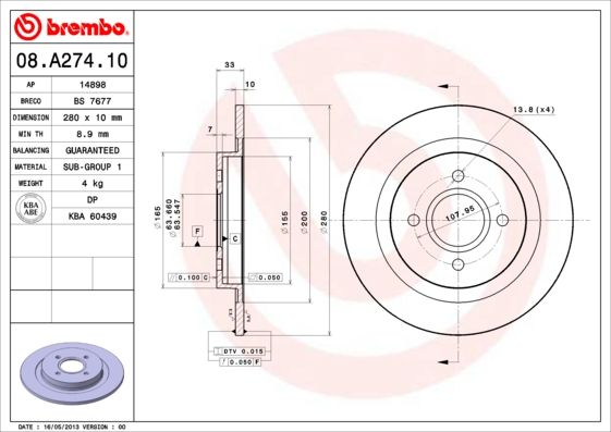 BREMBO 08.A274.10 Brake Disc