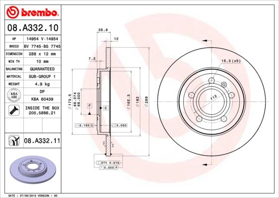 BREMBO 08.A332.11 Brake Disc