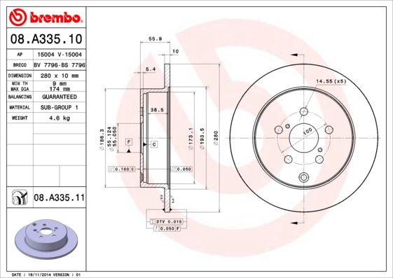 BREMBO 08.A335.10 Brake Disc