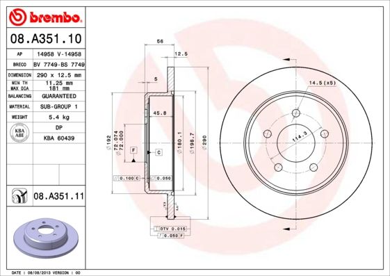 BREMBO 08.A351.11 Brake Disc