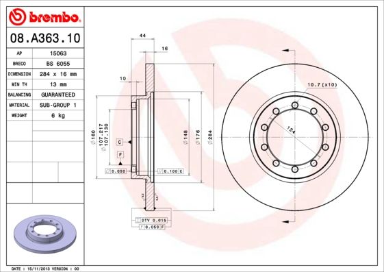 BREMBO 08.A363.10 Brake Disc