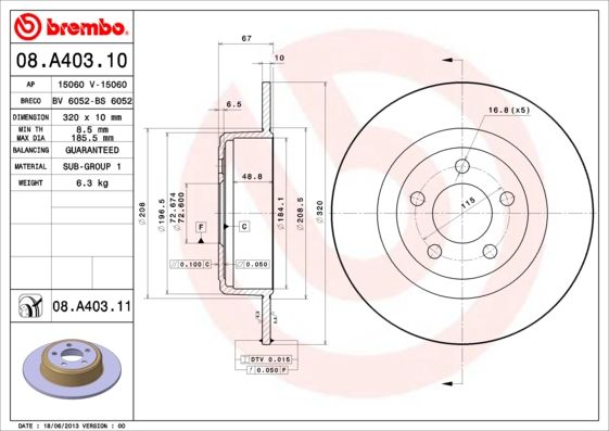 BREMBO 08.A403.11 Brake Disc