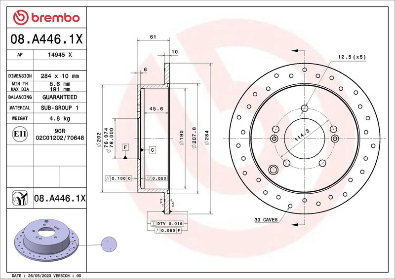 BREMBO 08.A446.1X Brake Disc