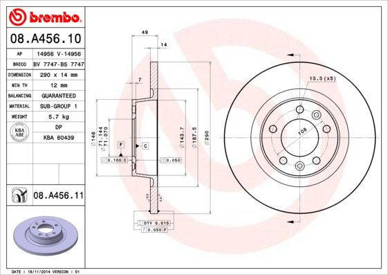 BREMBO 08.A456.10 Brake Disc