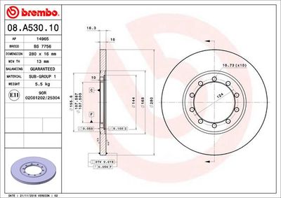 Brake Disc BREMBO 08.A530.10