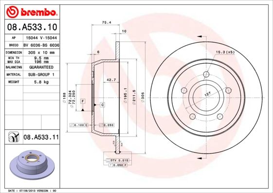 BREMBO 08.A533.10 Brake Disc