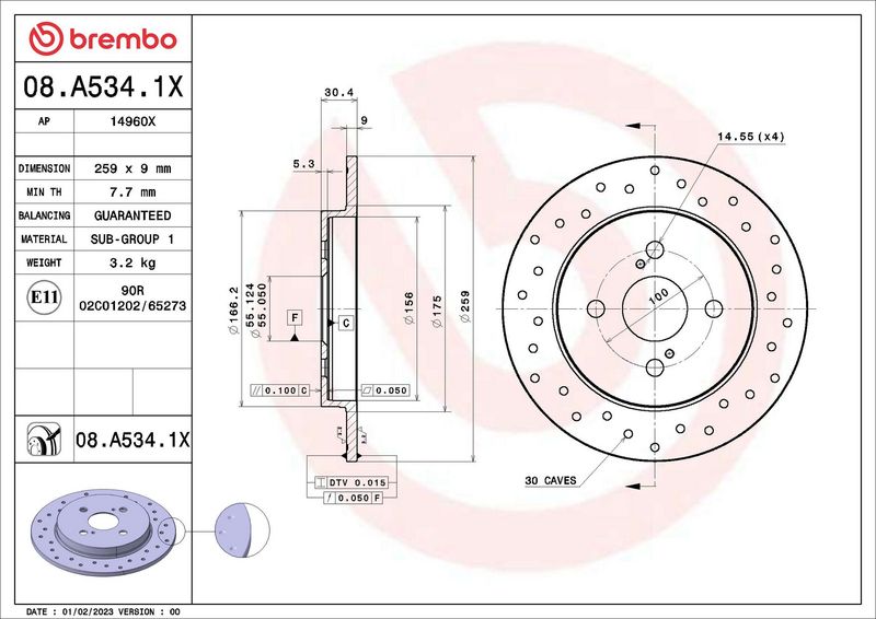 BREMBO 08.A534.1X Brake Disc