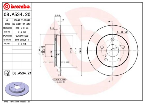 BREMBO 08.A534.20 Brake Disc
