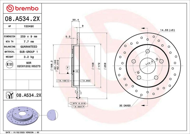 BREMBO 08.A534.2X Brake Disc