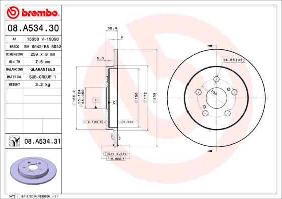 BREMBO 08.A534.31 Brake Disc