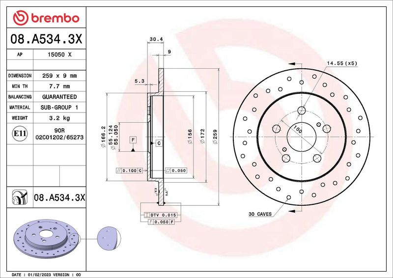 BREMBO 08.A534.3X Brake Disc