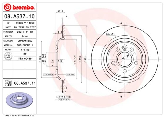 BREMBO 08.A537.11 Brake Disc