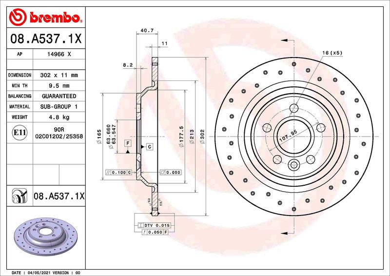 BREMBO 08.A537.1X Brake Disc