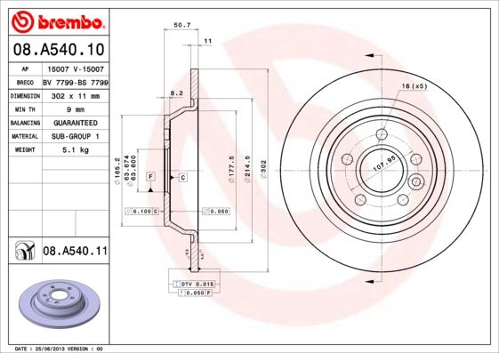 BREMBO 08.A540.10 Brake Disc