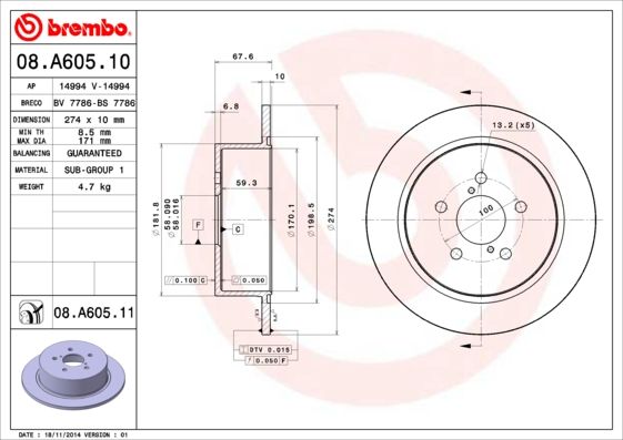 BREMBO 08.A605.11 Brake Disc