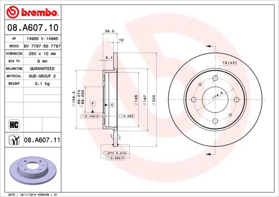 BREMBO 08.A607.11 Brake Disc