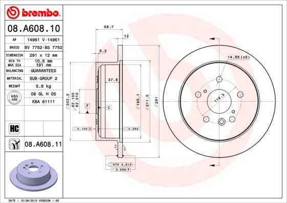 BREMBO 08.A608.10 Brake Disc