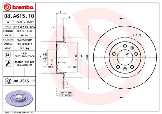 BREMBO 08.A615.10 Brake Disc