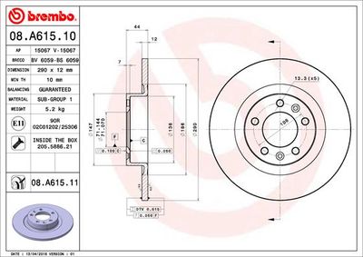 Brake Disc BREMBO 08.A615.10