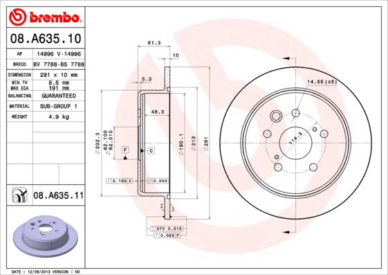 BREMBO 08.A635.10 Brake Disc