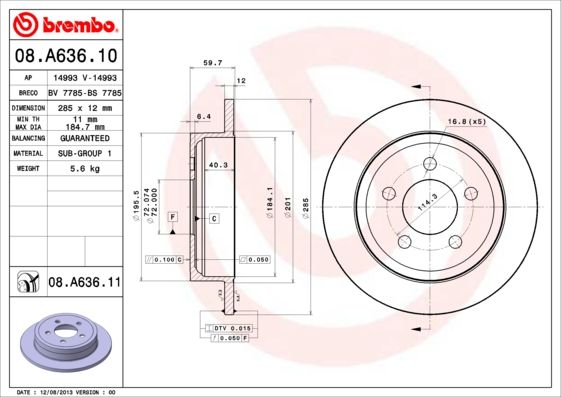 BREMBO 08.A636.10 Brake Disc