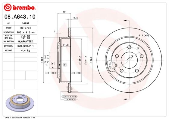 BREMBO 08.A643.10 Brake Disc