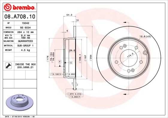 BREMBO 08.A708.11 Brake Disc