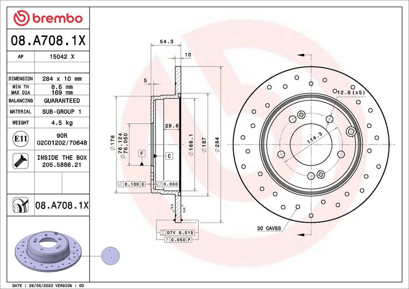 BREMBO 08.A708.1X Brake Disc