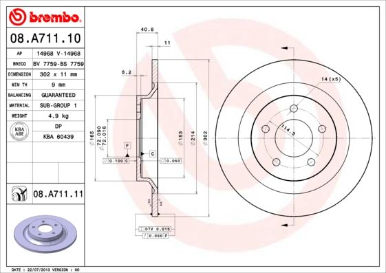 BREMBO 08.A711.11 Brake Disc