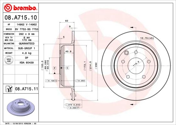 BREMBO 08.A715.11 Brake Disc