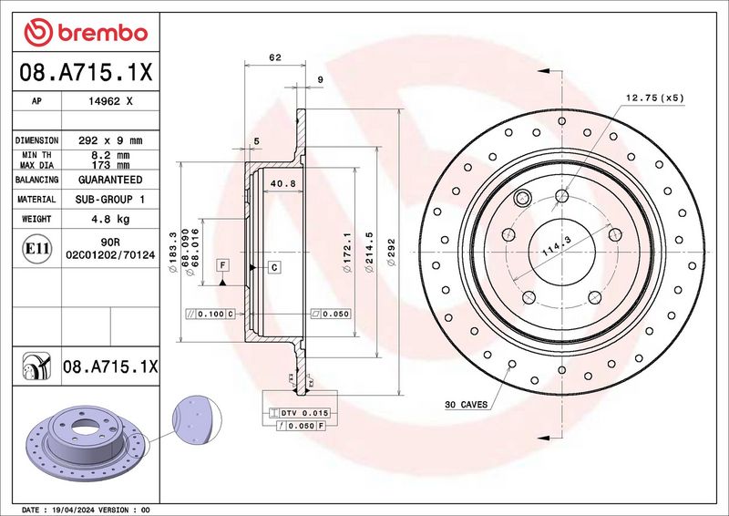 BREMBO 08.A715.1X Brake Disc