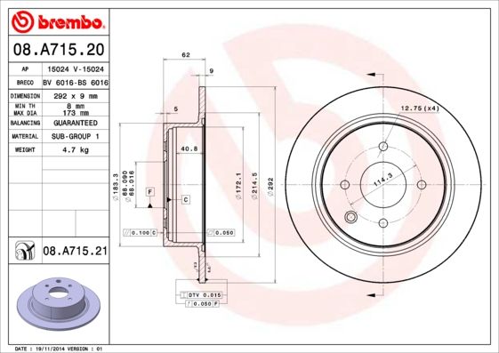 BREMBO 08.A715.20 Brake Disc