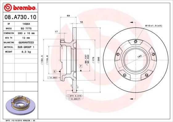 BREMBO 08.A730.10 Brake Disc