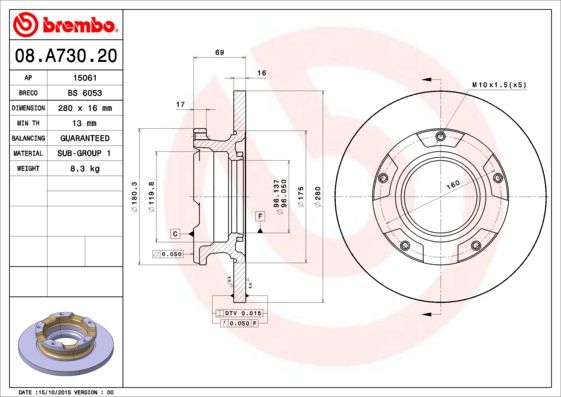 BREMBO 08.A730.20 Brake Disc