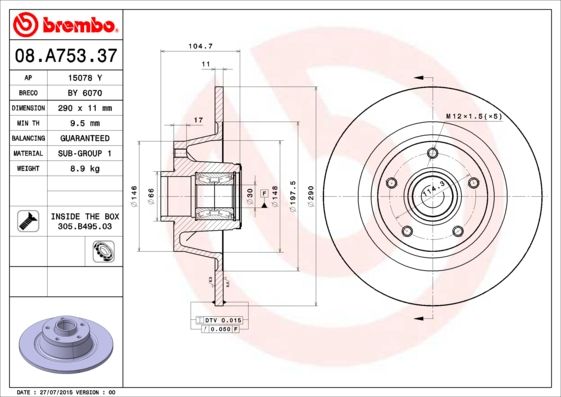BREMBO 08.A753.37 Brake Disc