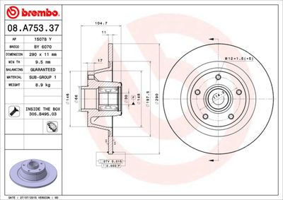 Brake Disc BREMBO 08.A753.37