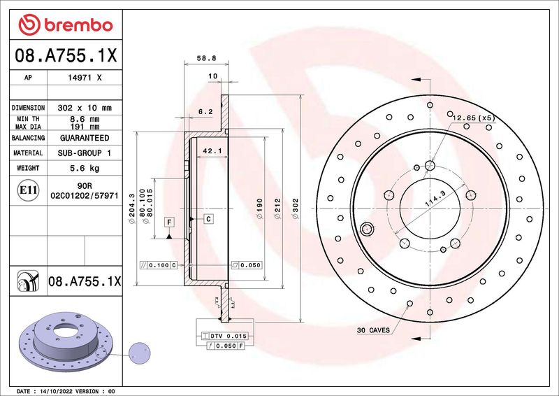 BREMBO 08.A755.1X Brake Disc