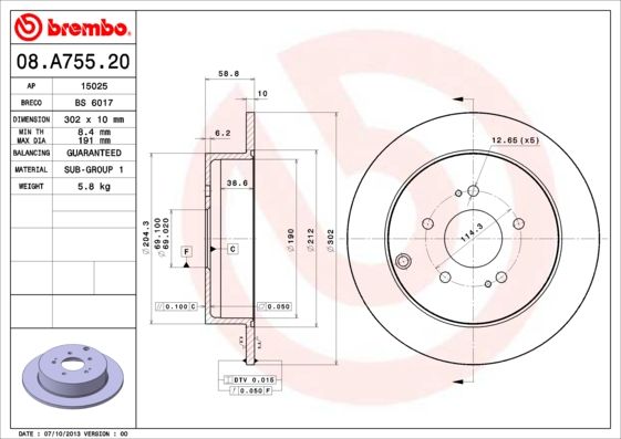 BREMBO 08.A755.20 Brake Disc