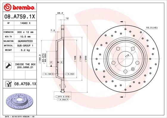 BREMBO 08.A759.1X Brake Disc