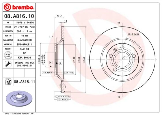 BREMBO 08.A816.11 Brake Disc