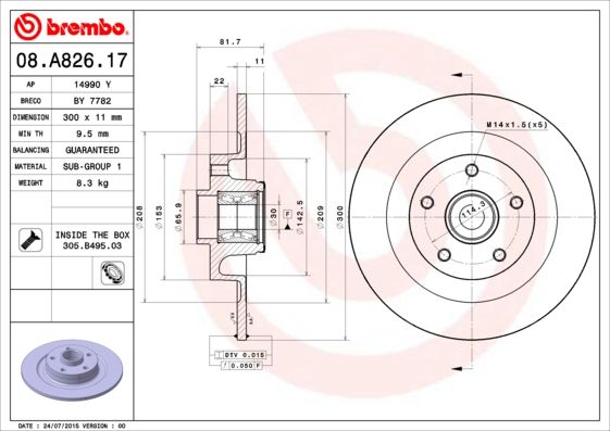 BREMBO 08.A826.17 Brake Disc