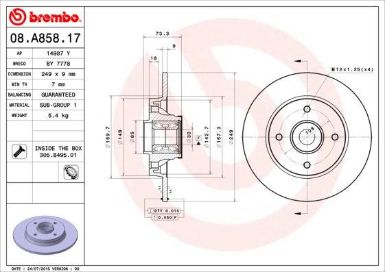 BREMBO 08.A858.17 Brake Disc