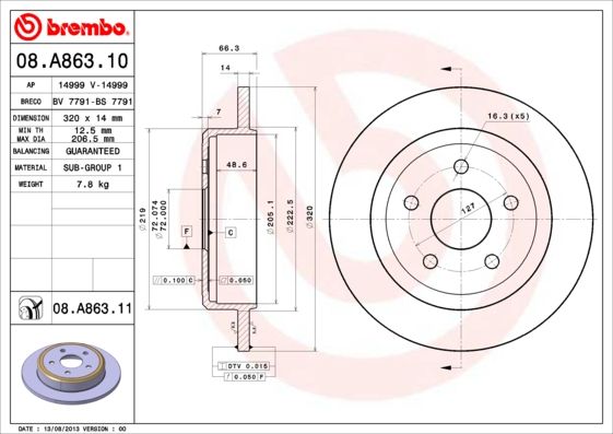 BREMBO 08.A863.11 Brake Disc