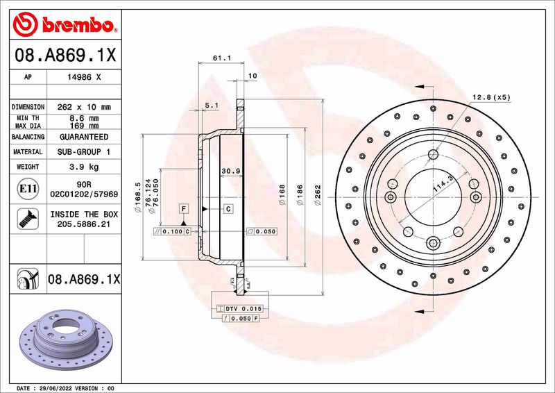 BREMBO 08.A869.1X Brake Disc