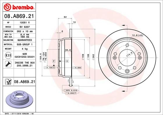 BREMBO 08.A869.21 Brake Disc