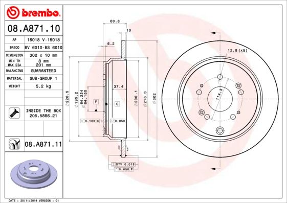 BREMBO 08.A871.10 Brake Disc