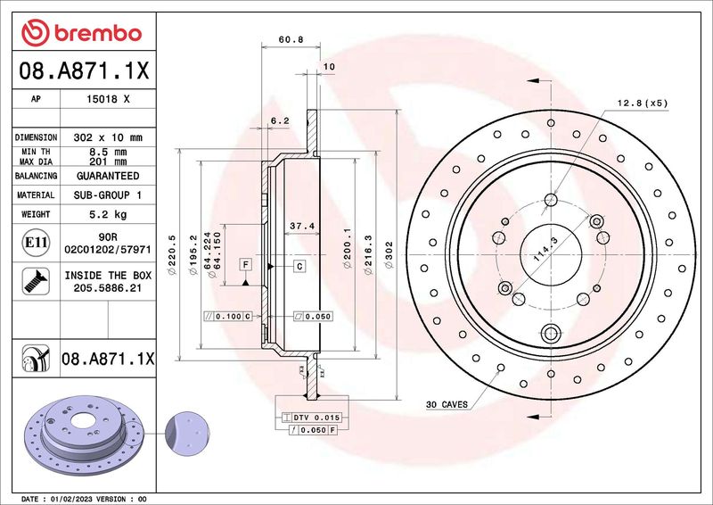 BREMBO 08.A871.1X Brake Disc