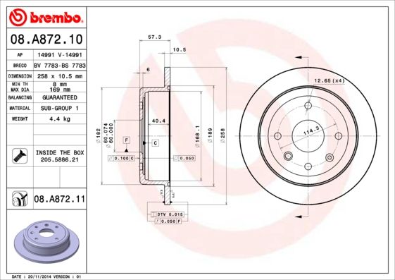 BREMBO 08.A872.10 Brake Disc