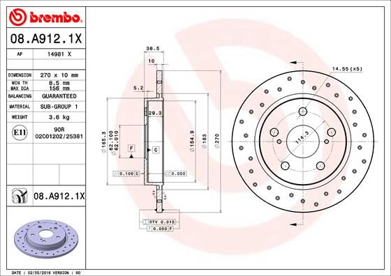 BREMBO 08.A912.1X Brake Disc