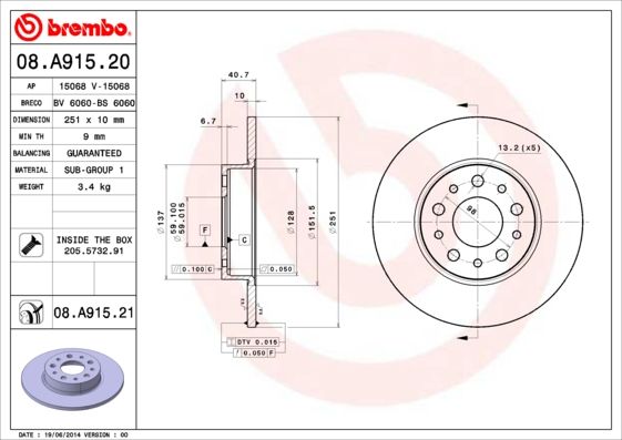 BREMBO 08.A915.20 Brake Disc
